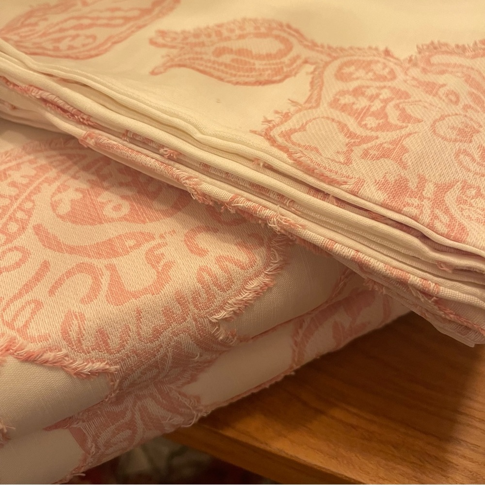 NEW Anthropologie Pink Embroidered Floral Jacquard Cotton Bedding Duvet Sham Set - Picture 9 of 10